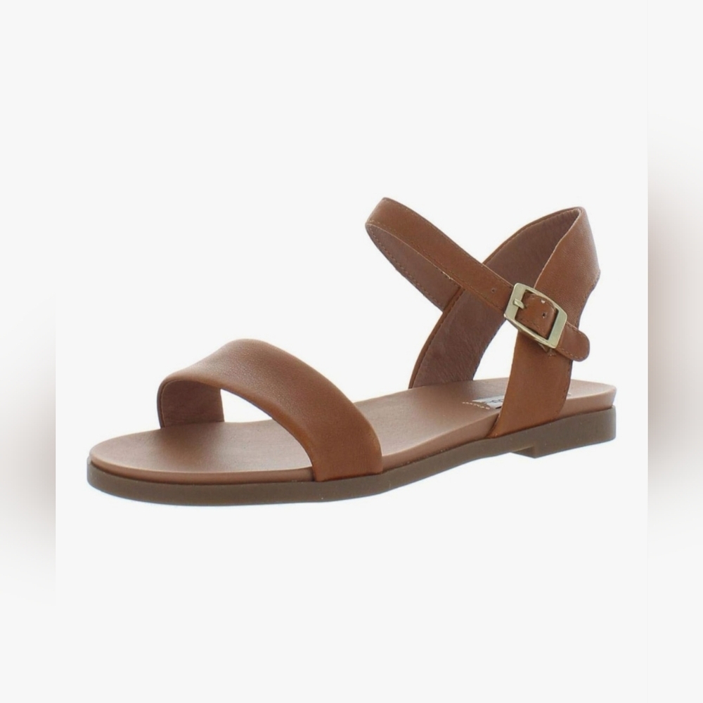NWT Steve Madden Women's Dina Tan Cognac Brown Real Leather Flat Sandal Size 9
